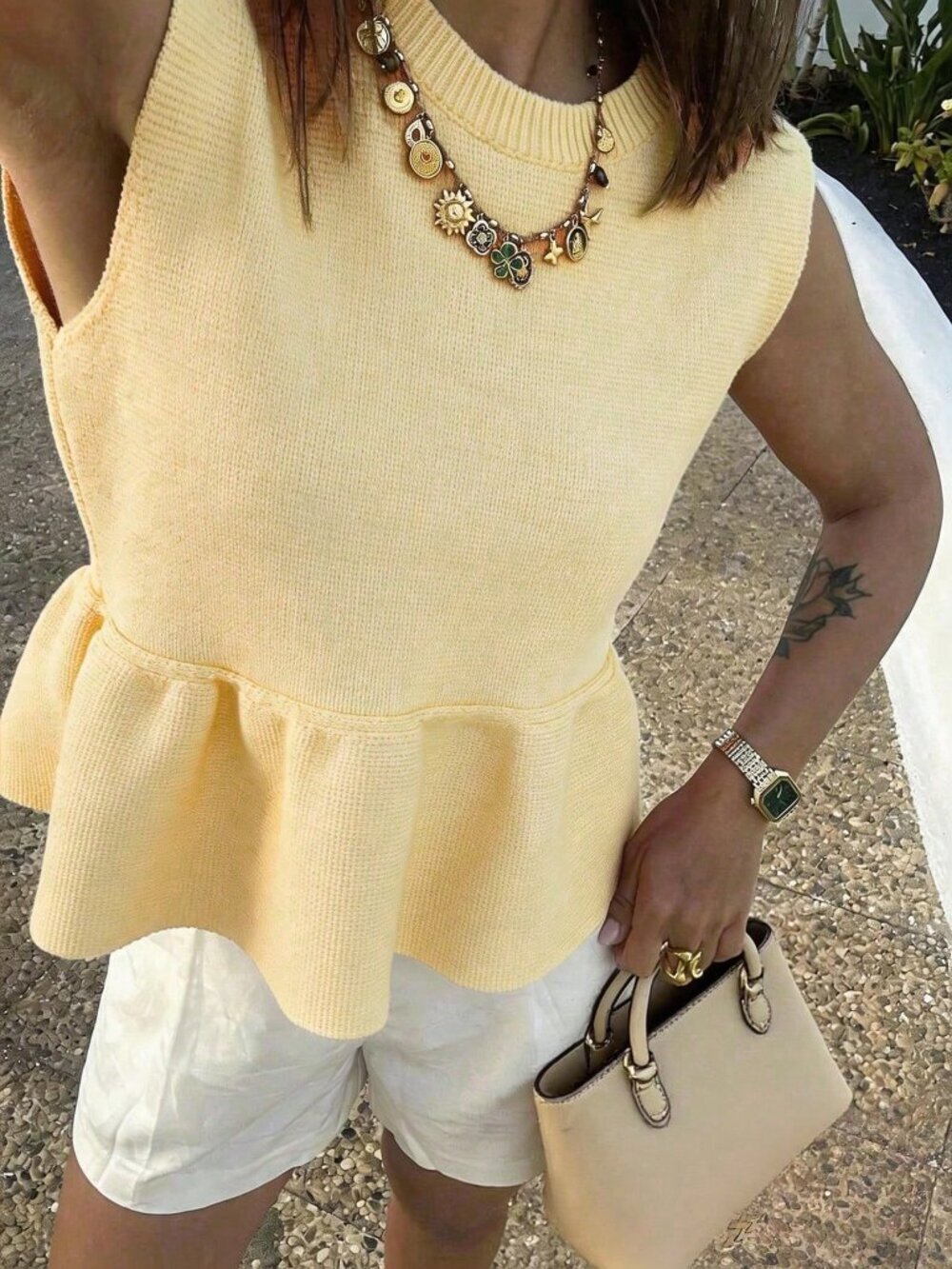 Deep Apricot Casual Women's Sleeveless Ruffle Knit Top